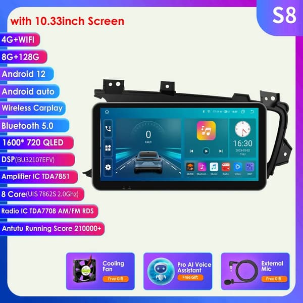 Carplay til Kia K5 Optima, Android 12, GPS-navigation, 1033 tommer S8 AI