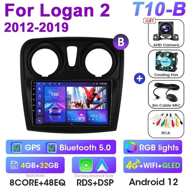 Bil Stereo Radio Multimedia Afspiller, Android 12, GPS Carplay Auto DVD, T10-B-Kamera-B