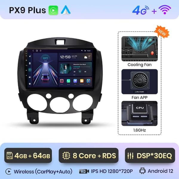 Bil stereo, Android multimediesystem, Carplay kompatibilitet, 4G-WIFI 4-64GB