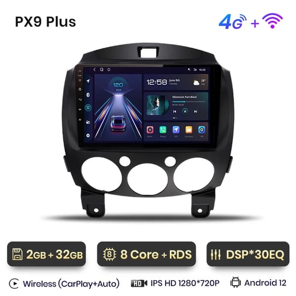 Bil stereo, Android multimediesystem, Carplay kompatibilitet, 4G-WIFI 2-32GB