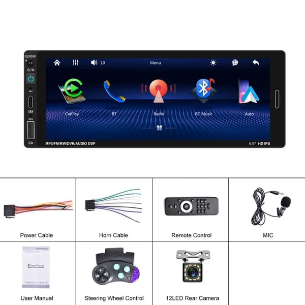 Bilradio, Carplay kompatibilitet, Bluetooth forbindelse, Med 12led Kamera