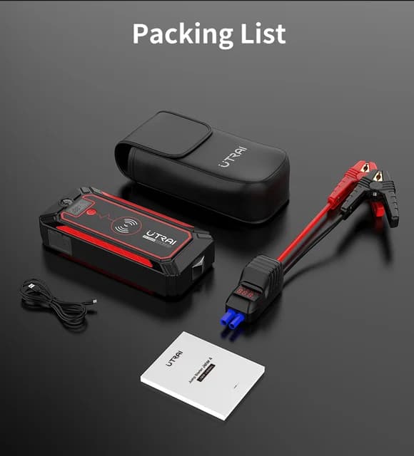 Bilstartkabler, 2500A Power Bank, 10W Trådløs Oplader, 2500A