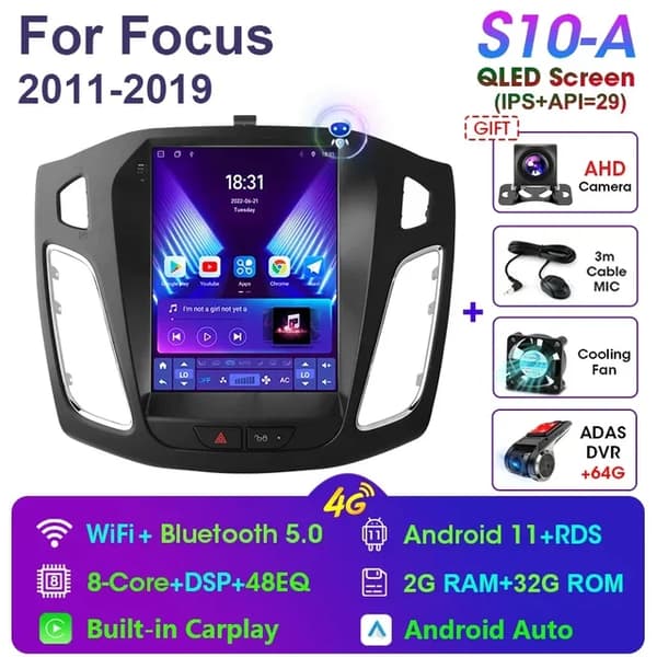 Bil Stereo Radio, Android 11, Navigation GPS, S10-A-ADAS DVR
