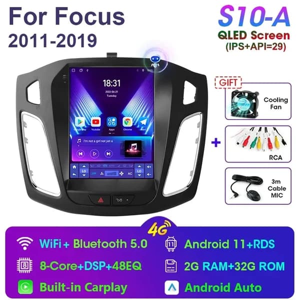 Auton stereoradio, Android 11, navigointi GPS, S10-A-MIC