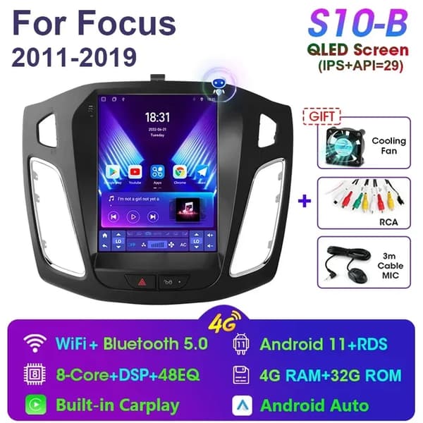 Auton stereoradio, Android 11, navigointi GPS, S10-B-MIC