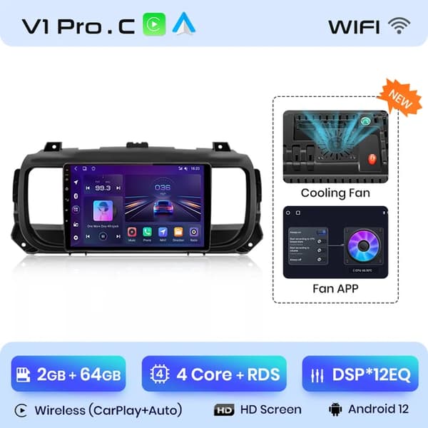CarPlay Android Auto GPS Navigation, 8G+128G Lagerplads, Berøringsskærm Display, V1 Pro C (2GB 64GB)