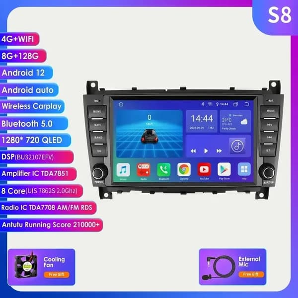 Android Carplay, 8-tums display, 4G-anslutning, S8 (8-kärnig 8G 128G)