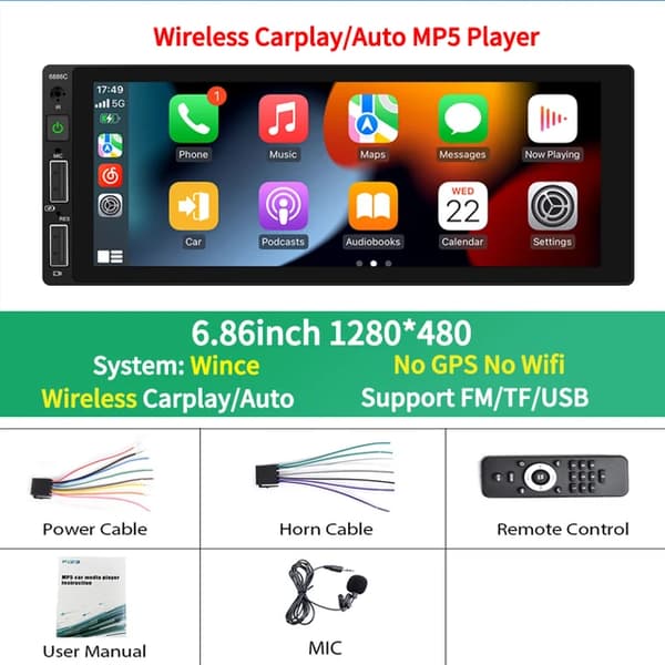 Autosoitin, Android Auto, GPS, Langaton Carplay MP5