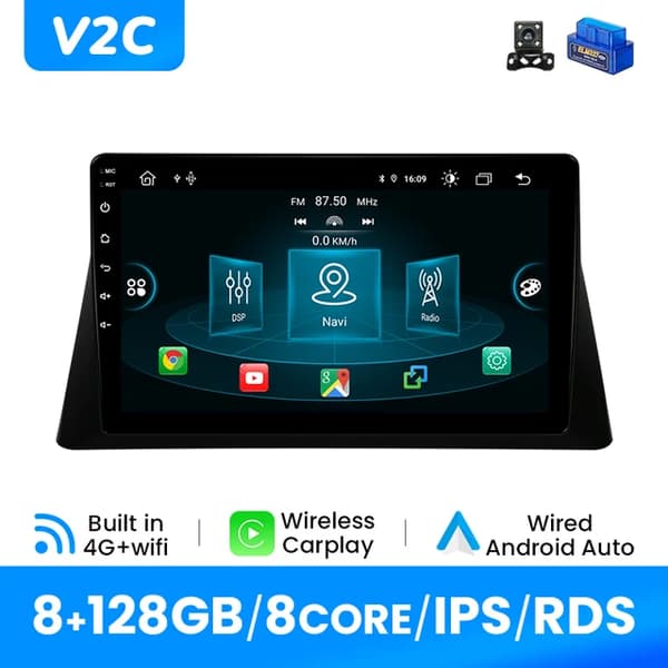 Carplay, Android 13, GPS, V2C(8G 128G)OBD Cam