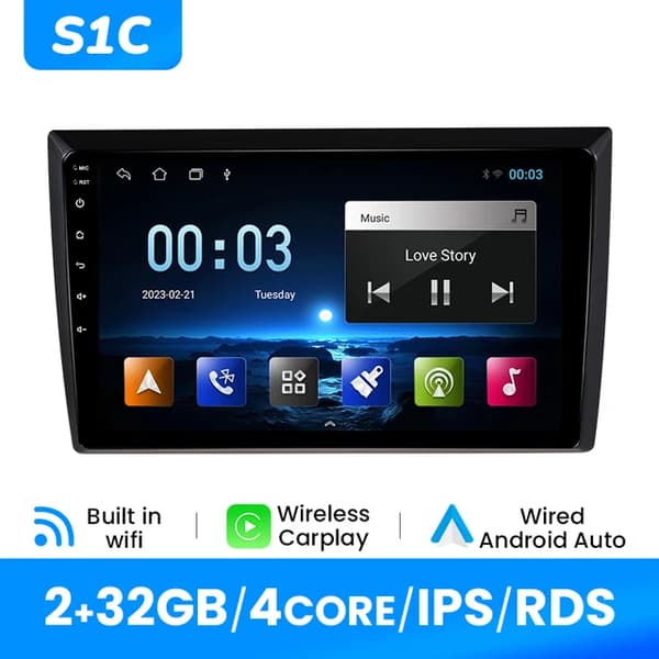 CarPlay-autoradio, langaton yhteys, Android 12 monimediasoitin, S1C (2GB 32GB)