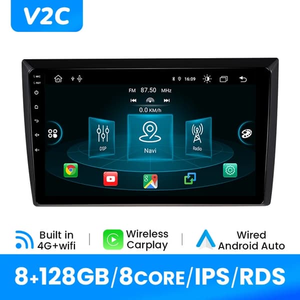 CarPlay bilradio, trådløs forbindelse, Android 12 multimedieafspiller, V2C (8GB 128GB)