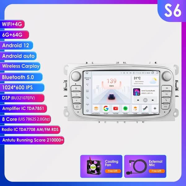 Bil Android Radio, CarPlay Kompatibilitet, GPS Navigation, S6-6G 64G-8core-4GS