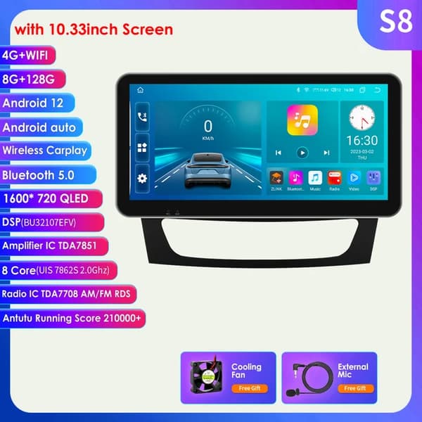 Android Auto bilradio, multimedie Navi GPS, CarPlay, 1033 TOMMER S8