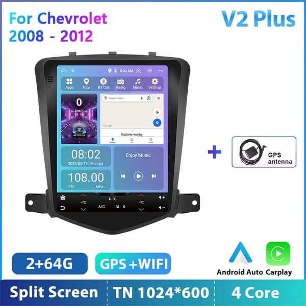 Podofo Car Multimedia Player, 9,7-tommer Touch Screen, Indbygget GPS Navigation