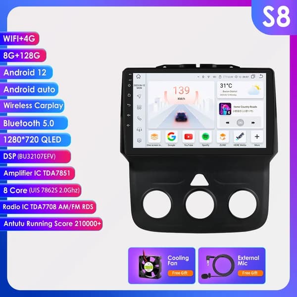 Android bilradio, 9 tommer touchscreen, Carplay integration, S8-8G 128G-8cores-4G