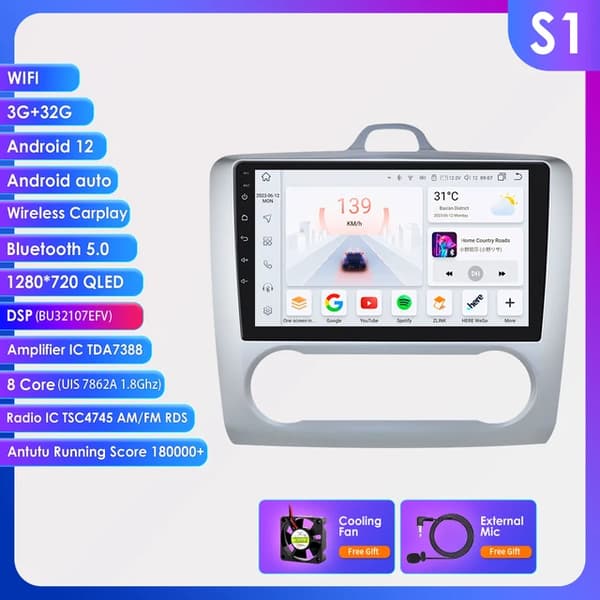 CarPlay bilradio, Android 12, bil GPS, S1-3G 32G-8kärnor-S