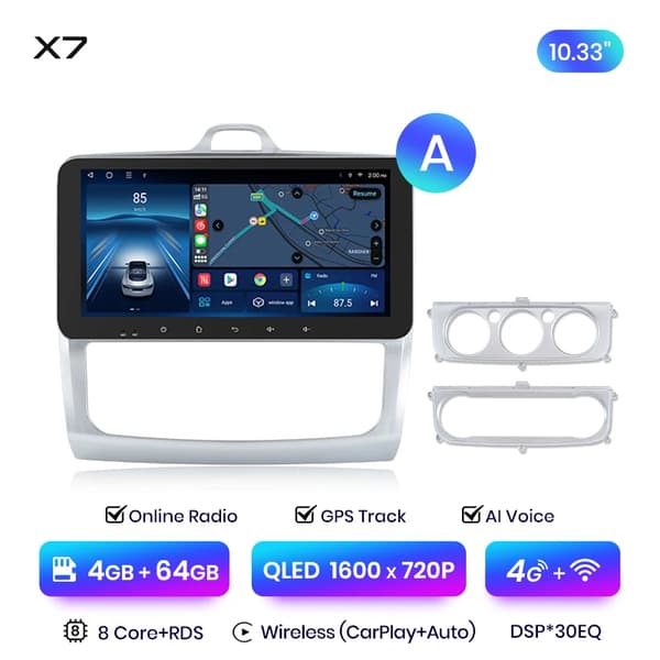 Bilradio, Trådløs CarPlay, Android Auto, X7 (4GB-64GB) - 1033 tommer - A