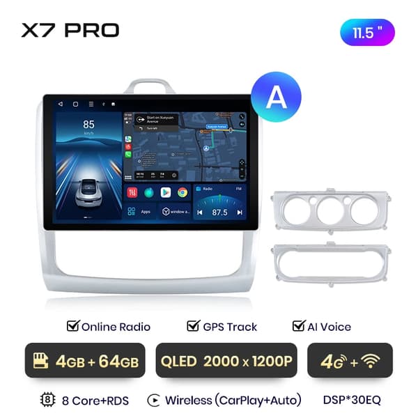 Bilradio, Trådlös CarPlay, Android Auto, X7 PRO (4GB-64GB) - 11,5 tum - A