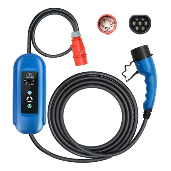 Sähköauton latauslaite, 11KW pikalataus, Type 2 -liitin, 5 metrin kaapeli, Sininen