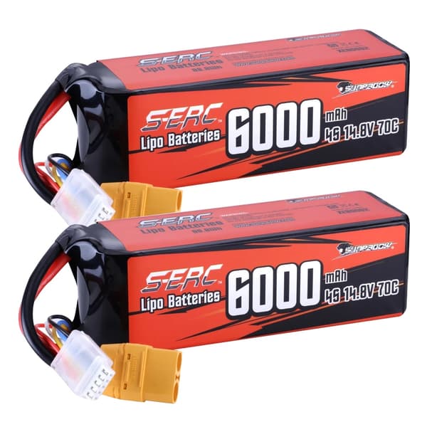 Lipo-batteri, 6000mAh kapacitet, 70C afladningsrate,14.8V, 6000-4S70C-XT90-2stk