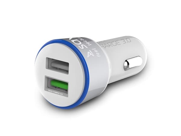 SAVIO SA-06/W - Bilstrømadapter - 3 A - QC 3.0 - 2 utgangskontakter (USB) - hvit