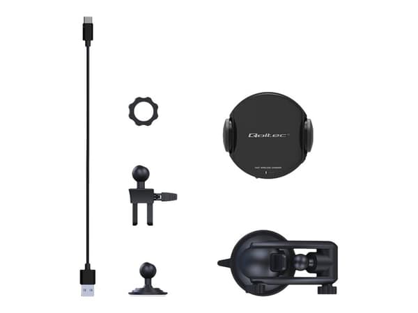 Qoltec Induction Wireless PRO Car Charger with IR Sensors - Trådløs ladeholder for bil + bilstrømadapter - 15 watt - 1.67 A - QC 3.0 - svart