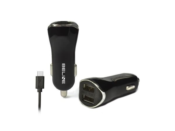 Beline 2xUSB + USB-C 2,1A laturi musta/musta
