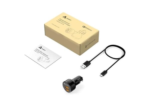 Aukey CC-T8 - Bilstrømadapter - 36 watt - 3 A - QC 3.0 - 2 utgangskontakter (USB)