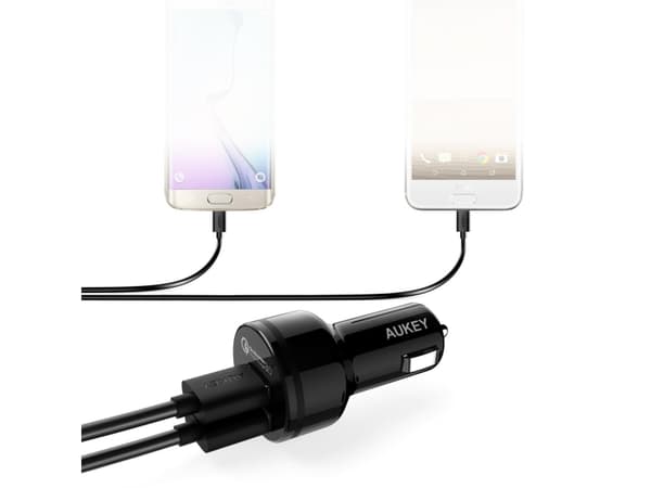 Aukey CC-T8 - Bilstrømadapter - 36 watt - 3 A - QC 3.0 - 2 utgangskontakter (USB)