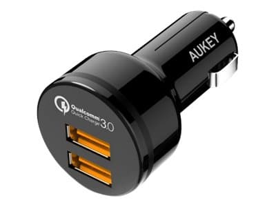 Aukey CC-T8 - Bilstrømadapter - 36 watt - 3 A - QC 3.0 - 2 utgangskontakter (USB) Sort