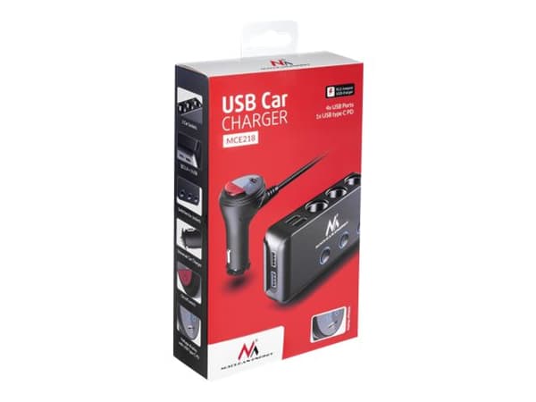 Maclean Energy MCE218 - Strömadapter för bil - 120 Watt - 10.2 A - PD, QC 3.0 - 8 utdatakontakter (4 x USB, 24 pin USB-C, 3 x automobile cigarette li