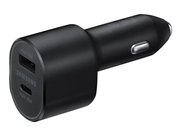 Samsung Dual Car Charger EP-L5300 - Strömadapter för bil - 45 Watt - 3 A - PD, QC, AFC, SFC - 2 utdatakontakter (USB, 24 pin USB-C) - svart Svart