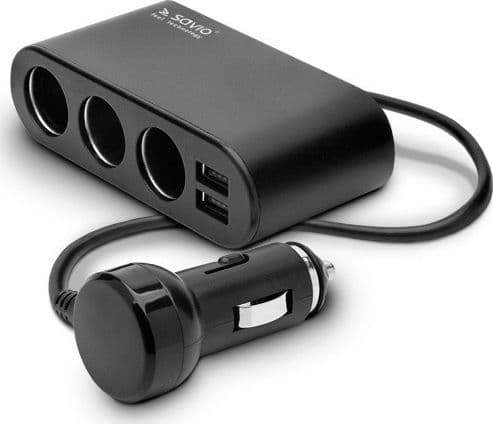 SAVIO SA-024 - Autovirtasovitin - 120 Watt - 3,1 A - 5 lähtöliitäntää (2 x USB, 3 x auton tupakansytytin) - musta