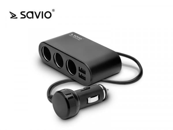 SAVIO SA-024 - Autovirtasovitin - 120 Watt - 3,1 A - 5 lähtöliitäntää (2 x USB, 3 x auton tupakansytytin) - musta