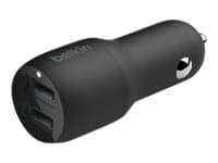 Belkin BoostCharge Dual Charger - Bilstrømadapter - 24 watt - 4.8 A - 2 utgangskontakter (USB) - svart