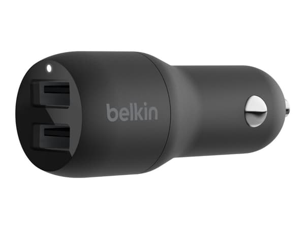 Belkin BoostCharge Dual Charger - Bilstrømadapter - 24 watt - 4.8 A - 2 utgangskontakter (USB) - svart