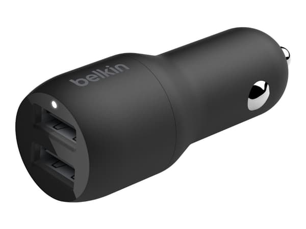 Belkin BoostCharge Dual Charger - Bilstrømadapter - 24 watt - 4.8 A - 2 utgangskontakter (USB) - svart