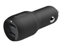 Belkin BoostCharge Dual Charger - Bilstrømadapter - 24 watt - 4.8 A - 2 utgangskontakter (USB) - på kabel: Lightning - svart