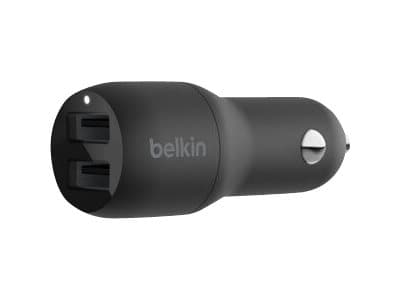 Belkin BoostCharge Dual Charger - Bilstrømadapter - 24 watt - 4.8 A - 2 utgangskontakter (USB) - på kabel: Lightning - svart