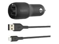 Miniatyrbilde 1 av 5: Belkin BoostCharge Dual Charger - Bilstrømadapter - 24 watt - 4.8 A - 2 utgangskontakter (USB) - på kabel: Lightning - svart