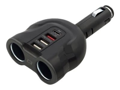 Qoltec - Bilstrømadapter - 52 watt - 3.1 A - PD, QC 3.0 (USB, 2 x USB, 24 pin USB-C, 2 x automobile cigarette lighter) - svart Sort