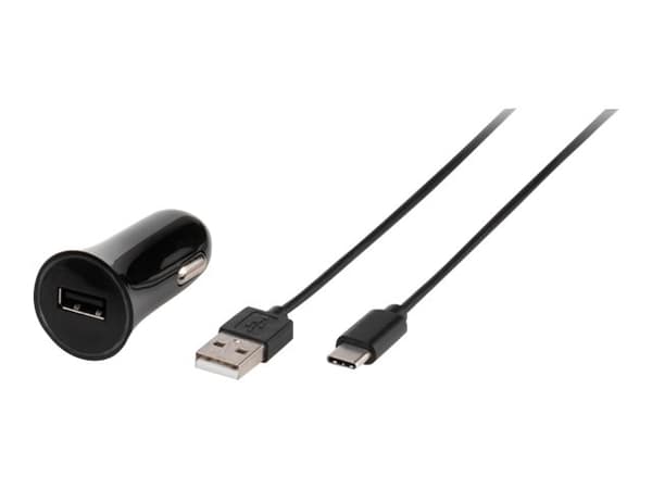 Vivanco CARCHARGERVVUSBC3A - Bilstrømadapter - 3 A - Fast Charge (USB) - på kabel: USB-C - svart Sort