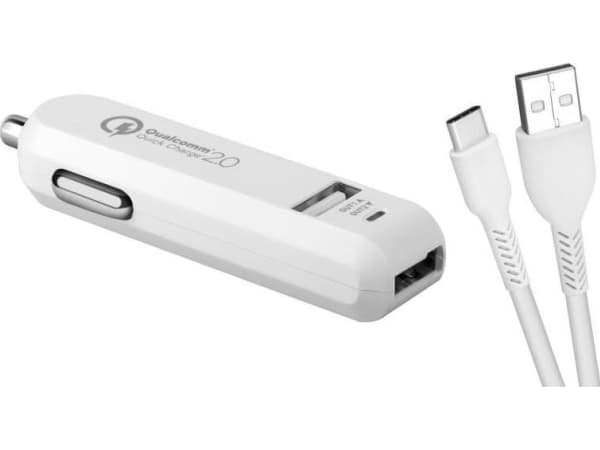 AVACOM CARMAX 2 BILLADER 2X QUALCOMM QUICK CHARGE 2.0, Hvit (USB-C KABEL)