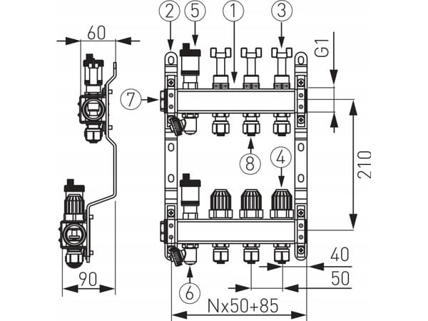 Ferro CHAPTER STEEL. 9-WAY COUNTER THERMOST. AND FLOW. STD.FERRO // TG.F.ROZ.SN-RZP09S