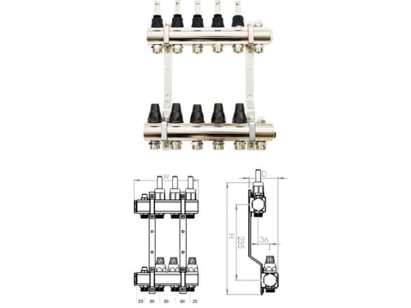 SiGMA-Li Messinkinen jakotukki termostaattiventtiilillä ja virtausmittarilla 209x346x87mm - RMZTP-3 - RMZTP-3