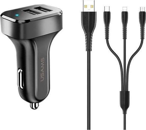 Usams charger USAMS Load. alone. 2xUSB C13 2,1A 3in1 (microUSB/USB-C/lightning) black/black NTU35YTSC13TZ