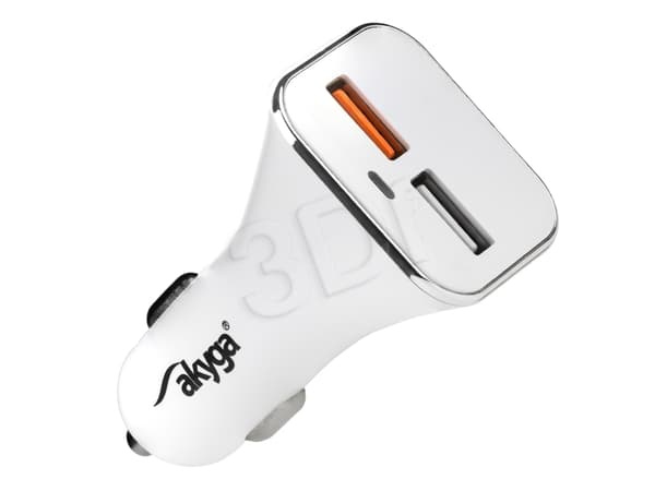 Akyga AK-CH-08 - Bilstrømadapter - 15 watt - 3 A - QC 3.0 - 2 utgangskontakter (USB) - hvit