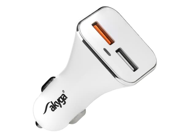 Akyga AK-CH-08 - Bilstrømadapter - 15 watt - 3 A - QC 3.0 - 2 utgangskontakter (USB) - hvit