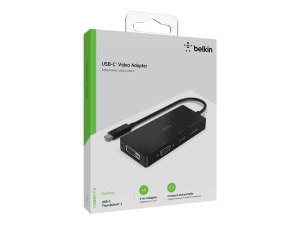 Belkin - Videosovitin - USB-C han til HD-15 (VGA), DVI-I, HDMI, DisplayPort hun - lajittelu - 4K tuki