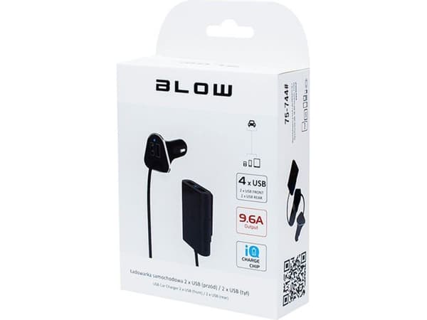 Blow - Bilstrømadapter - 9.6 A - 4 utgangskontakter (USB) - svart